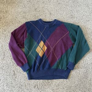 American Weekend Men's XL Multicolor Argyle Knit Crewneck Pullover Sweater